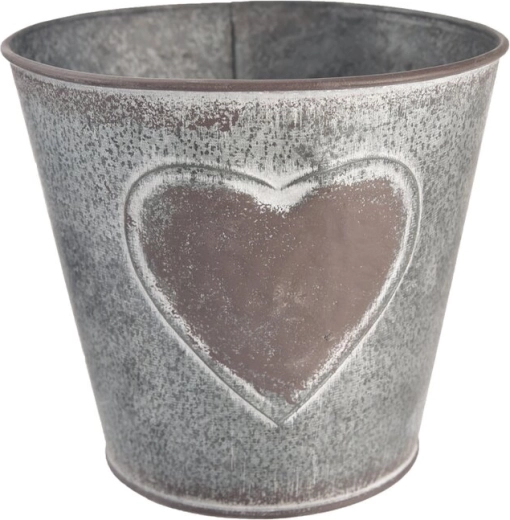 Decorative metal heart-shaped planter, gray/brown
