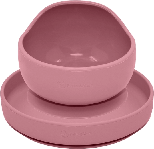 Petite&Mars silicone feeding set Take&match, plate and bowl, dusty rose, 2 pcs (6 m+)