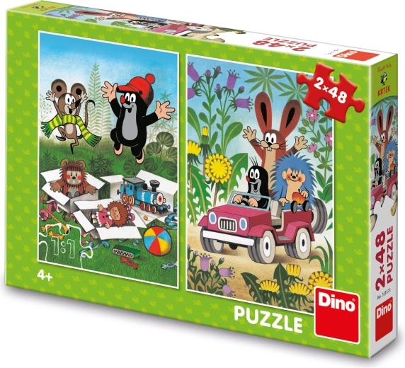 Dino puzzle Little Mole – joyful adventures 2×48 pieces