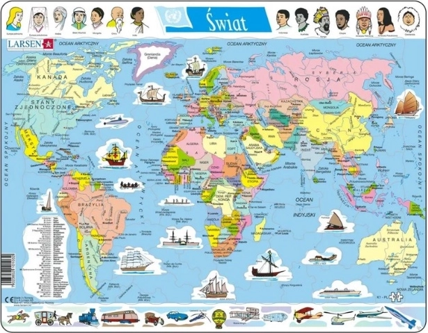 Larsen World – Political Map (framed educational puzzle, Polish version)