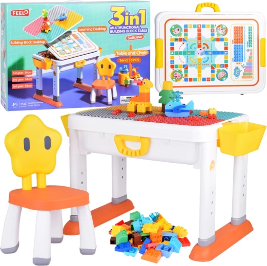 Table enfant réglable 3-en-1 avec plateau réversible et jeu de construction