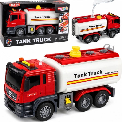 Tank Truck Toy Water Tanker with Water System, Lights and Sounds (Red)