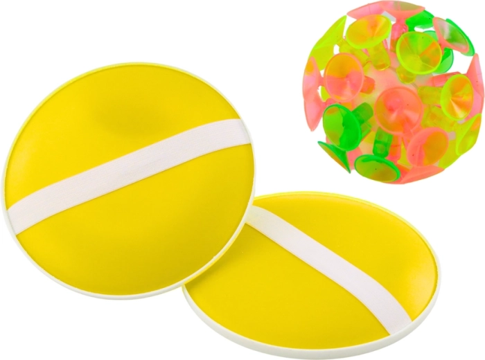 jeu avec battes rondes et balle avec ventouses jaune