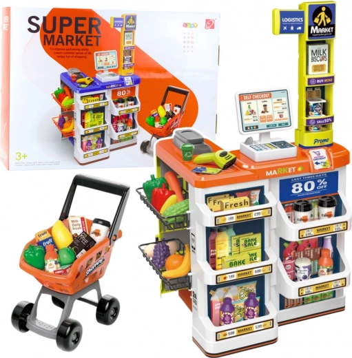 Kinderwinkel met kassa en winkelwagentje – supermarktset 60 delen