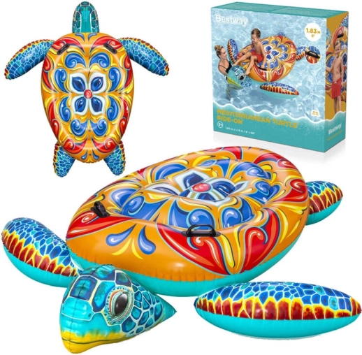 Colorful Inflatable Turtle with Handles Bestway with Majolica Print 183x173 cm