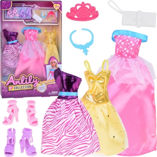 Set of modern doll outfits Dresses and accessories