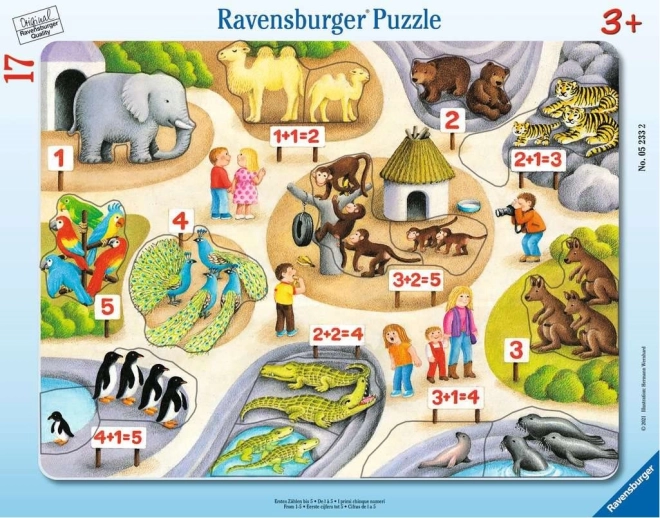 RAVENSBURGER Puzzle Erste Zählaufgaben bis 5 im Zoo 17 Teile