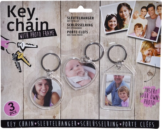 Photo keychain made of plastic and metal, set of 3