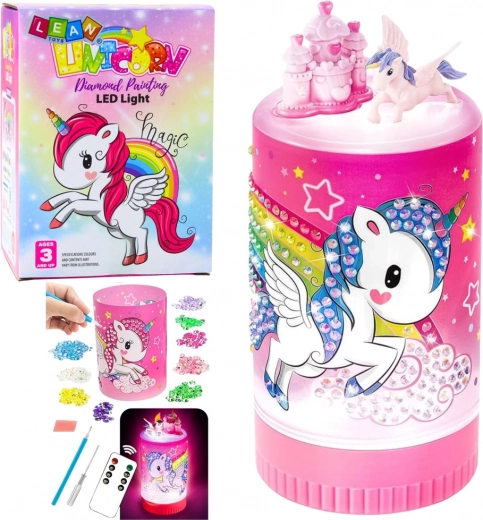 creatieve set eenhoorn in pot – nachtlampje met LED, afstandsbediening en diamantstickers