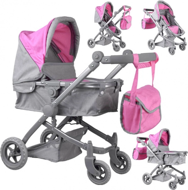 Multifunctional 4-in-1 doll stroller with carrycot – Pink