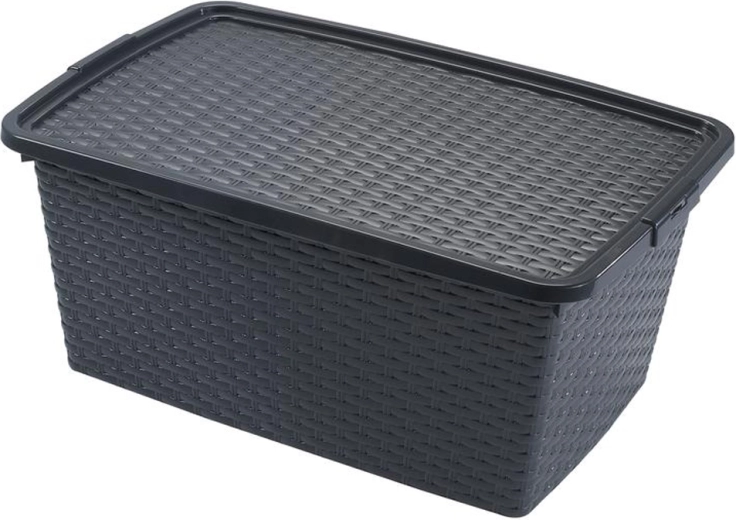 Heidrun plastic storage box with lid, rattan look, 40 L