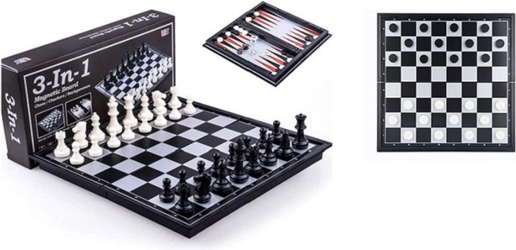Magnetic Chess 3-in-1 in Plastic Design 31.5 × 31.5 cm