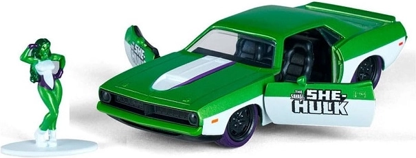 Jada She-Hulk Plymouth Barracuda 1973 1:32 avec figurine