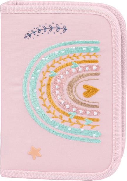 single-compartment school pencil case pink rainbow