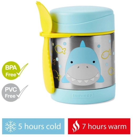 Skip Hop Zoo roestvrijstalen voedselthermos met spork Haai 325 ml