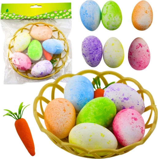 Paasversieringen in een mandje met eieren en wortel 7 stuks