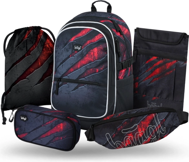 Baagl set scolaire Core Lave – sac à dos, trousse, sac à chaussures, banane et housse pour ordinateur portable