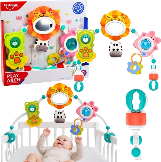 Arche de jeu sensorielle avec lionceau pour poussette, lit bébé et siège auto