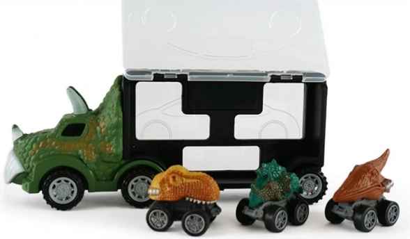 Dinosaurustruck met trekker en 3 pull-back autootjes