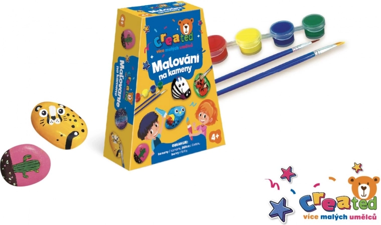 Set om steentjes te beschilderen met verf en penselen in doos 19 × 14 × 5 cm