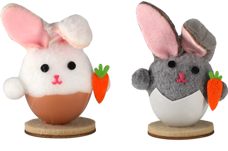 Easter decoration bunny in a shell on a wooden base