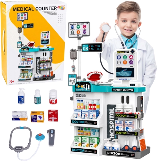 Children’s doctor play table set with accessories (61 pieces), lights and sounds