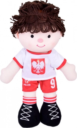 Rag plush doll footballer in a Polish jersey