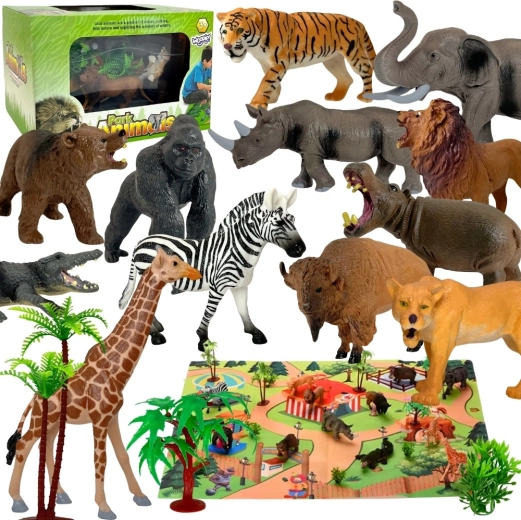 Set of Large Wild Animal Figurines + Mat and Accessories