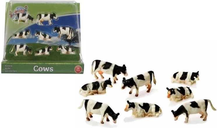 Figurines de vaches 1:87 noir et blanc – 8 pcs