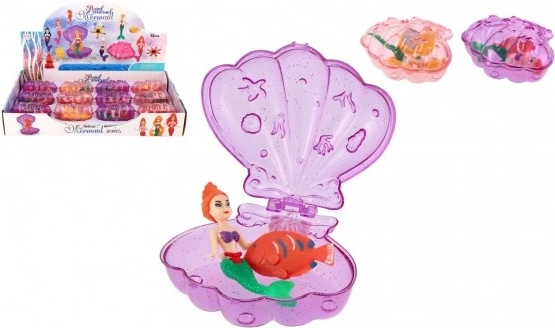 Sirène dans un coquillage ouvrant avec accessoire, plastique 10 cm