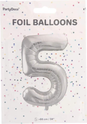Zilveren folieballon cijfer 5 (86 cm)