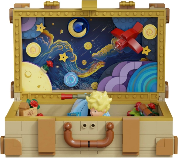 Opening suitcase with a starry scene