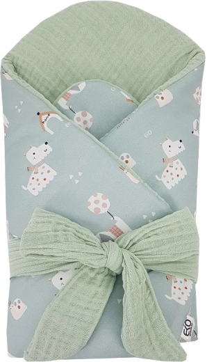 EKO muslin baby swaddle wrap with removable coconut insert dogs mint 75 × 75 cm
