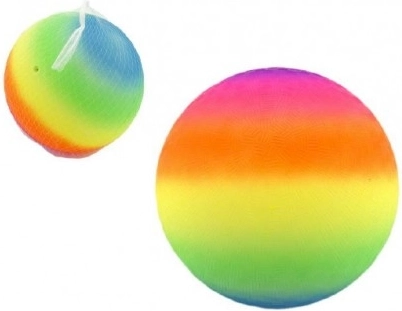 Balle en caoutchouc arc-en-ciel 23 cm dans un filet