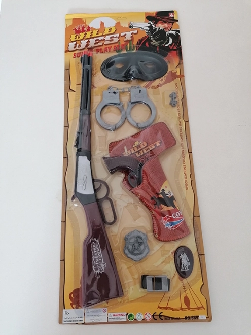 Set voor kleine cowboys – pistool, handboeien en colt