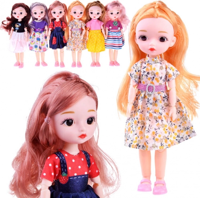 Cute doll with movable limbs and long hair 24 cm