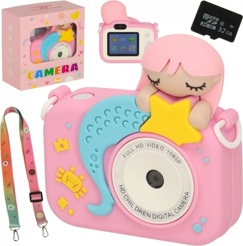 Appareil photo numérique pour enfants rose avec motif de sirène