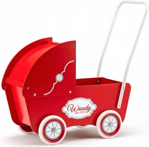 Poussette en bois pour poupées rouge