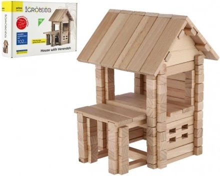Wooden House Construction Set, 102 Pieces, in a Box 28x18x7 cm