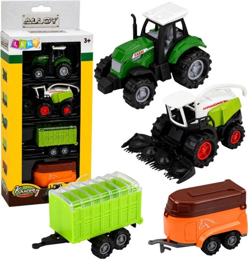 Ensemble de véhicules agricoles 1:68 (4 pcs) – tracteur, ensileuse et remorques