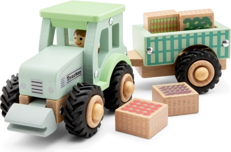 Tracteur en bois avec remorque et chargement