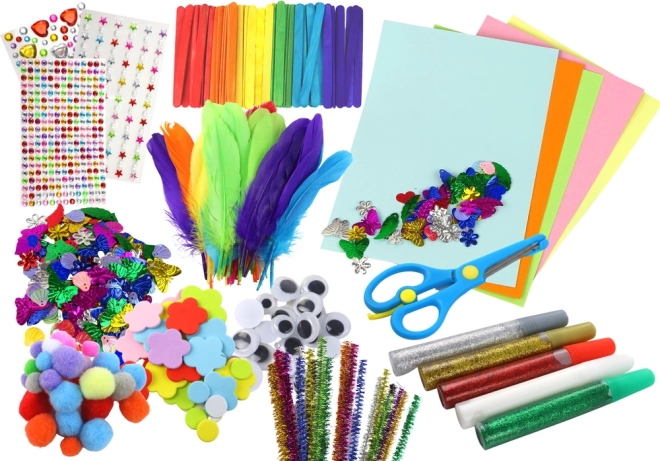 Creatieve set voor kleine artiesten stickers pompons veertjes glitter