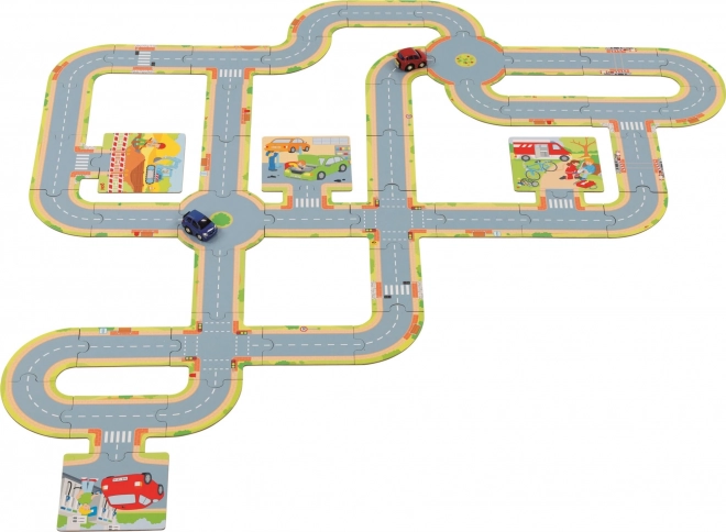 GOKI Floor Road Track – 45 pieces + 2 die-cast cars