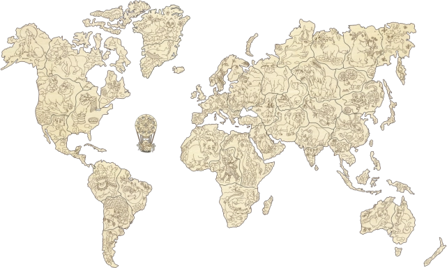 Holz-Weltkarte mit Tieren Größe M (57 × 38 cm) WOODEN CITY