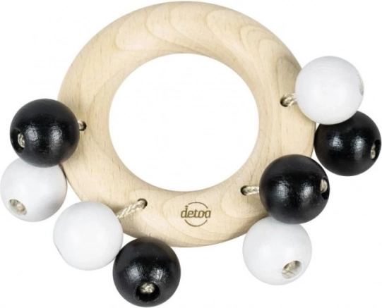 Detoa hochet en bois anneau avec billes – noir et blanc