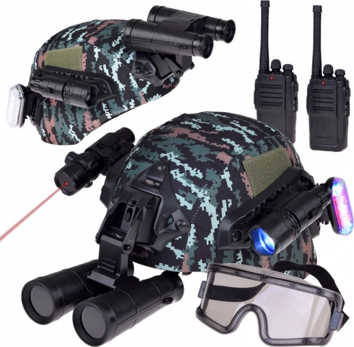 Set militair speelgoed met helm, verrekijker en walkie-talkie