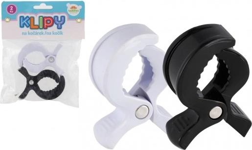 Plastic Stroller Clips, 2 pcs, black–white, 7.5 × 5 cm