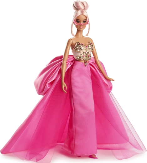 Pink gown with a long train