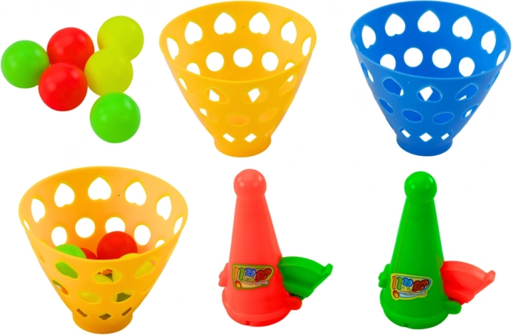 Behendigheidsspel met mandjes voor ballen en launcher, 2 mandjes en 6 ballen
