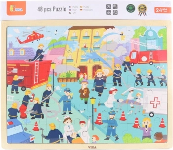 Wooden Firefighters Puzzle 48 Pieces in Frame